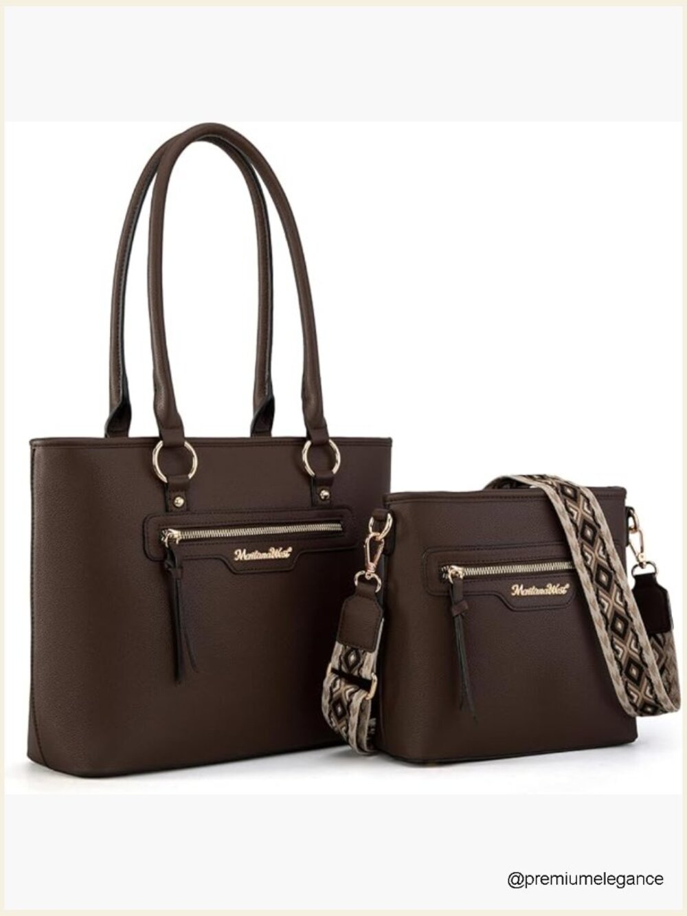 2Pc Handbag Set Large Tote Crossbody Purse Vegan Leather